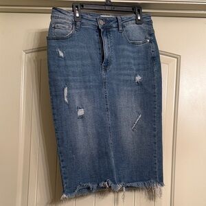 EUC Risen Distressed Denim Pencil Skirt